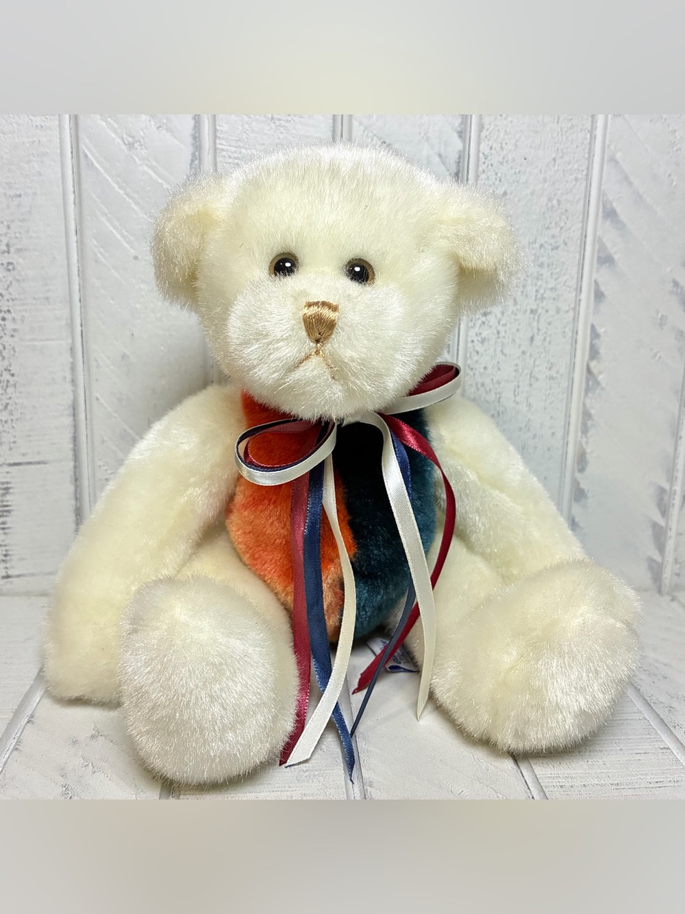 Giant Star Corp. Plush Teddy Bear Color Block Design W/Ribbons Red White & Blue